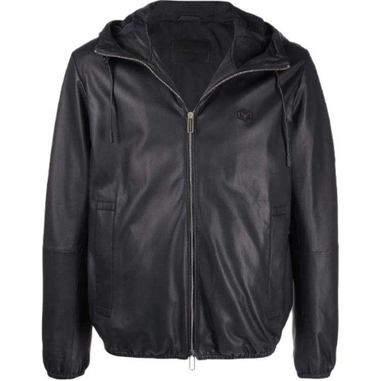 EMPORIO ARMANI Hooded Semi aniline Nappa Lambskin Blouson With Full length Zip