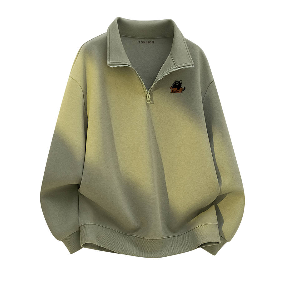 Tonlion Sweatshirts Unisex Stand Collar Moderate Regular