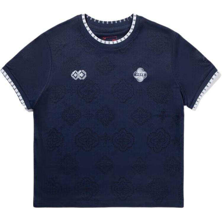 Li-Ning Li Ning T Shirts Women's Dark Marine Blue Crew Neck Moderate Straight Fit