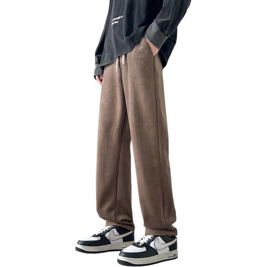 Tonlion Casual Pants Unisex Light Coffee Moderate Straight Fit Pants