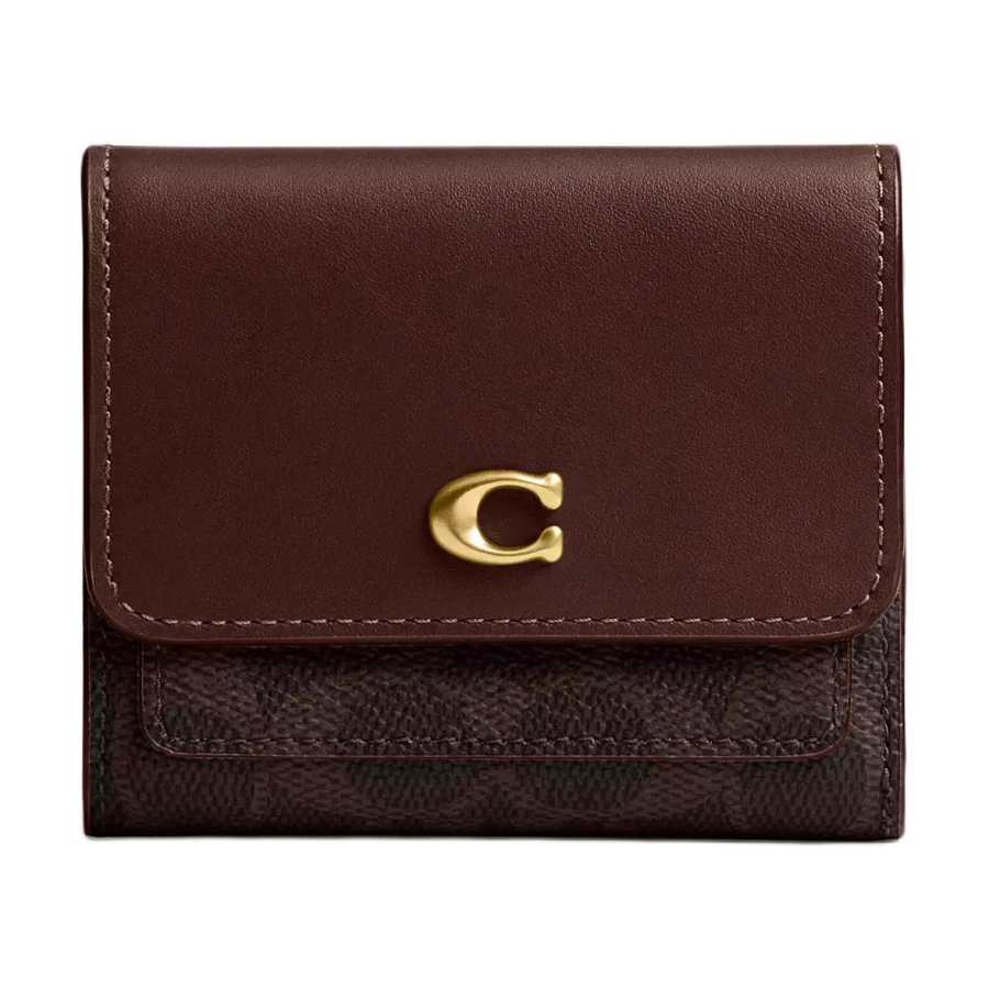COACH Iconic Coated Canvas And Calfskin Wallet Regular Women's Dark Brown