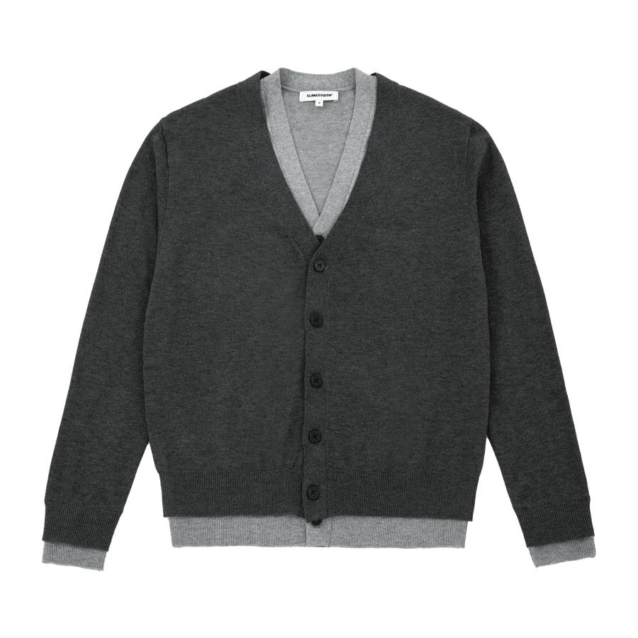 CLIMAX VISION CLIMAX VISION Sweaters Unisex Dark Gray Vs Light Gray V Neck Moderate Mock Two Piece