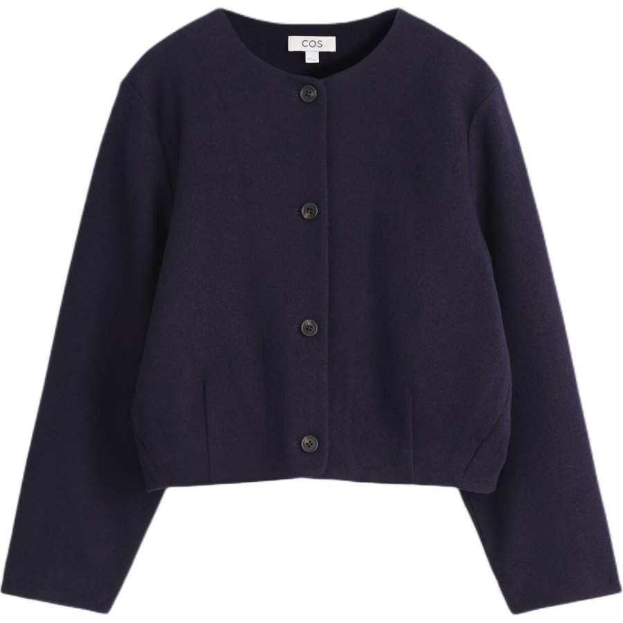 COS Knitwear Women's Navy Blue Crew Neck Moderate Cardigan