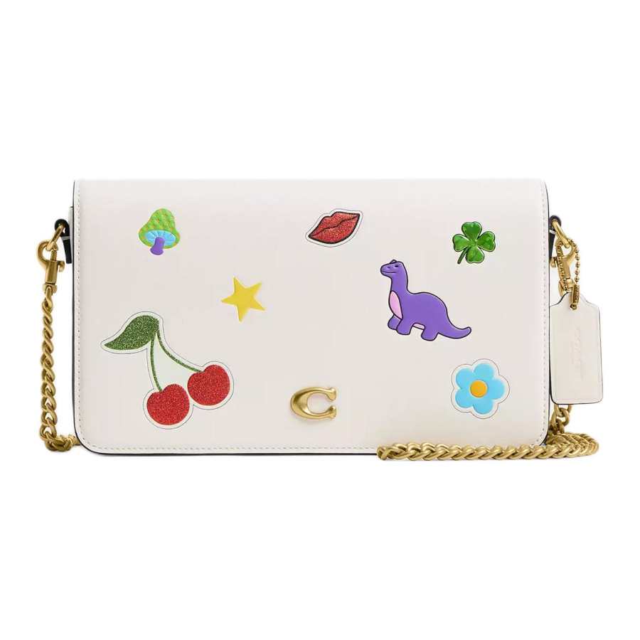 COACH Calfskin With Signature Coated Canvas Crossbody Bag, Shoulder Bag Small Women's White