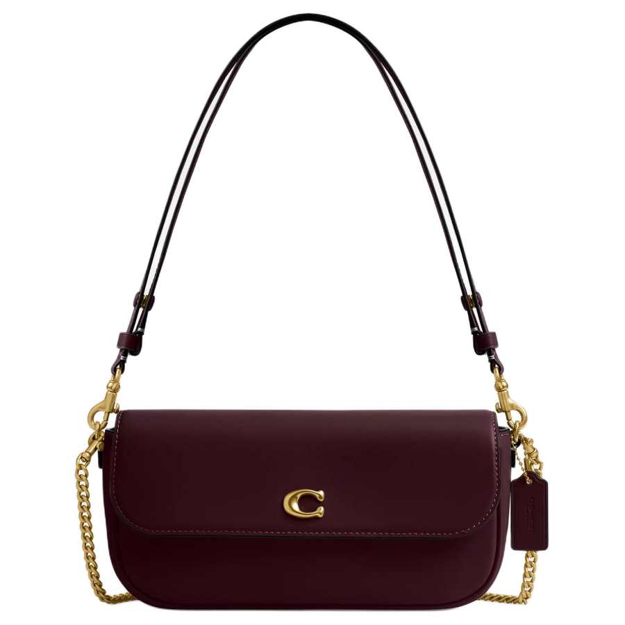 COACH Brook Flap Calfskin Shoulder Bag Medium Women's Merlot