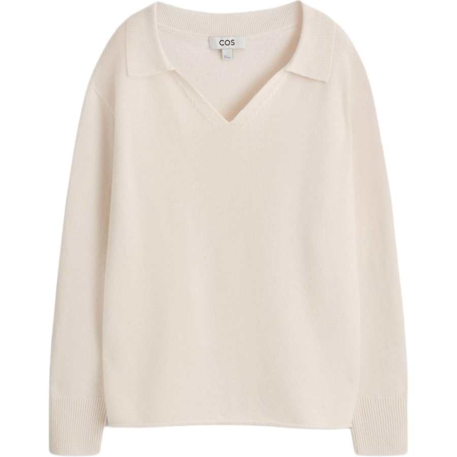 COS Knitwear Women's Ivory White Polo Collar Moderate