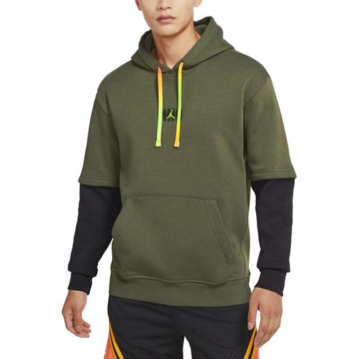 Jordan Jordan MVP Sweatshirts Men's Khaki/Black/Electronic Green Hooded Moderate Mock Two Piece