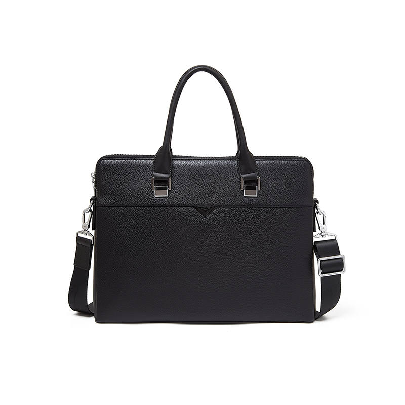 LAORENTOU Top Grain Cow Leather Briefcase Men's Black