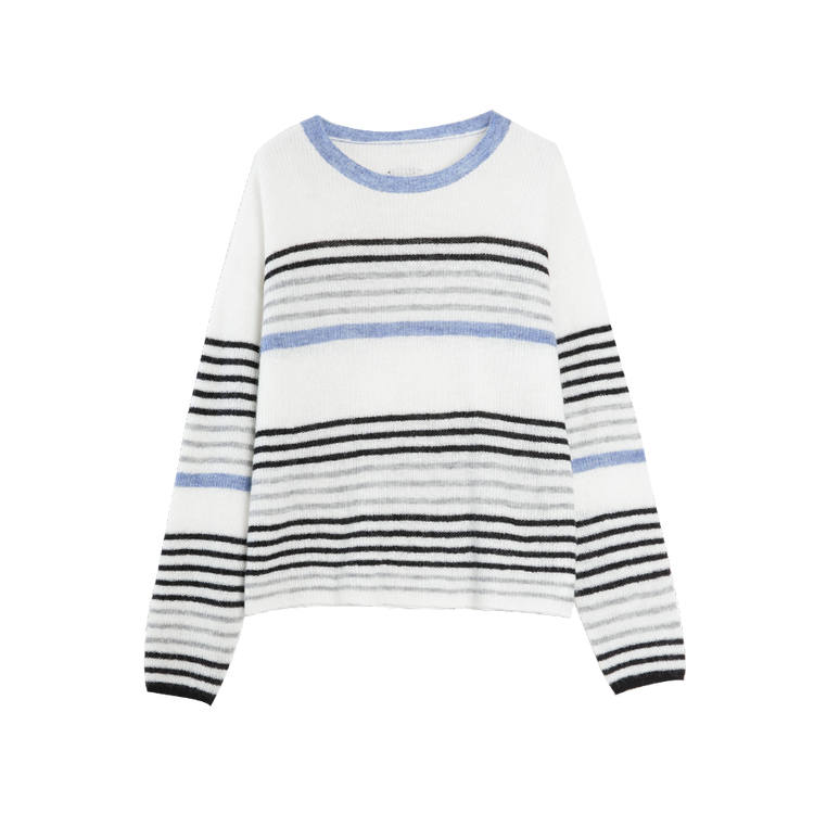 ELLE Knitwear Women's Stripes Crew Neck Moderate