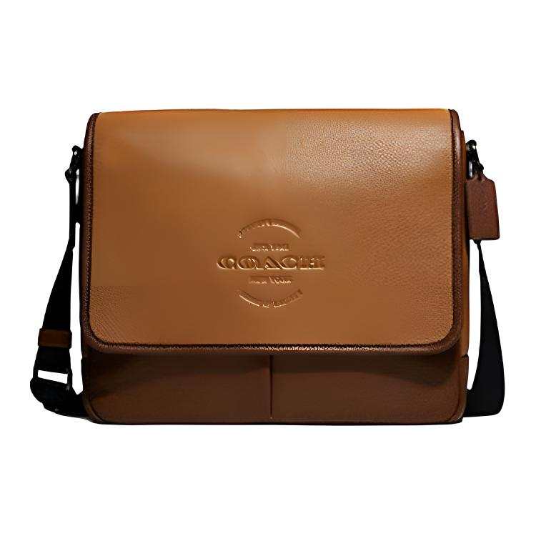 COACH Thompson Refined Pebble Leather Shoulder Bag, Crossbody Bag Large Men's Brown