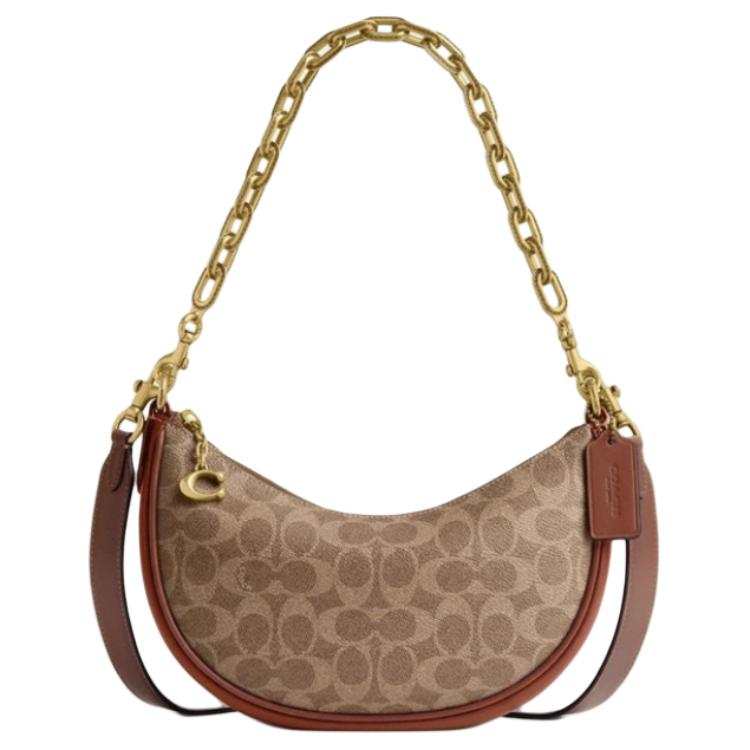 COACH Mira Artificial Leather Shoulder Bag Medium Women's Brown Yellow