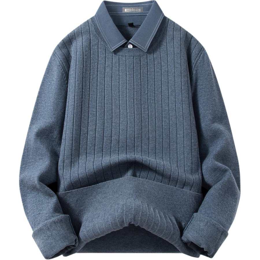Hodo Knitwear Men's Lapel Thickened Mock Two Piece