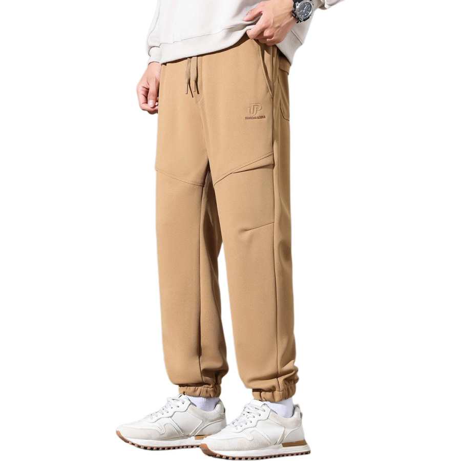 Tonlion Casual Pants Unisex Khaki Moderate Cuffed Pants
