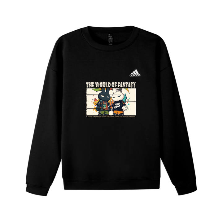Adidas Adidas LABEL Fleece Lined Hip Hop Rabbit M Logo Printed Pattern Crew Neck Loose Fit Drop Shoulder Pullover Long Sleeved