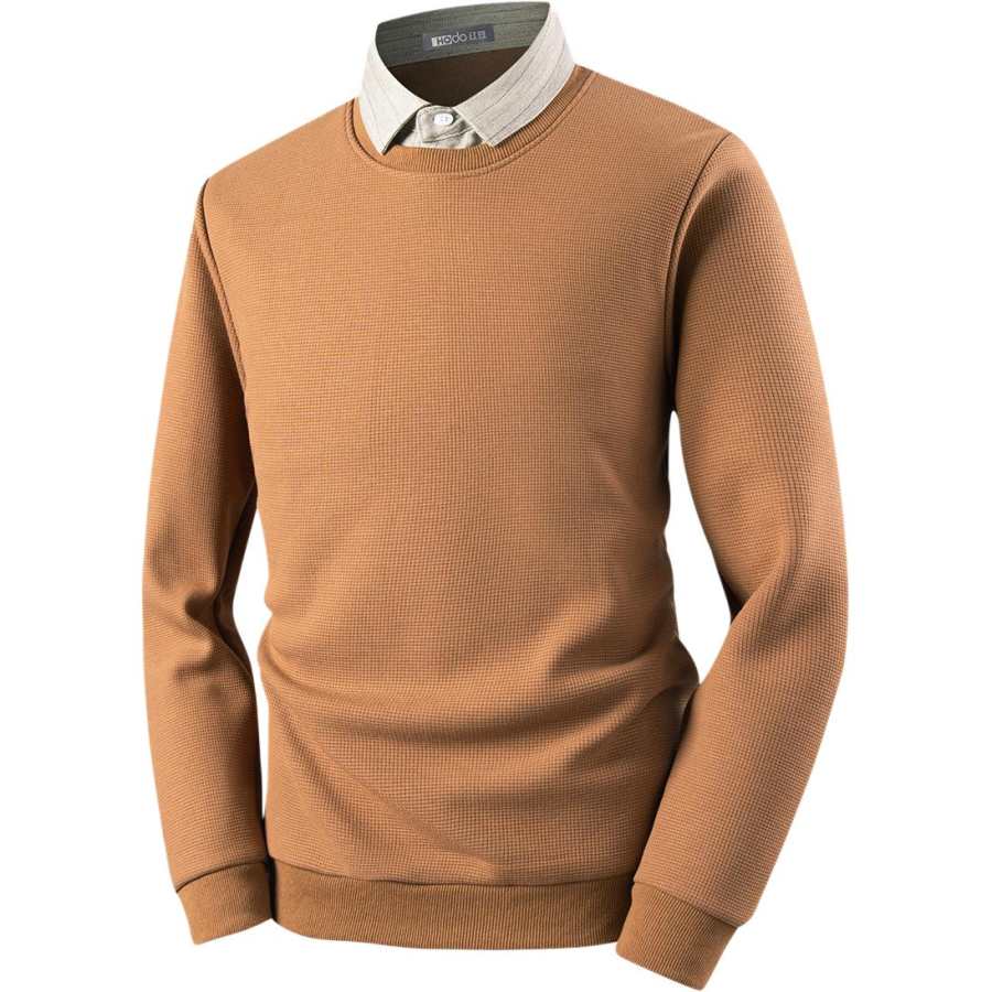 Hodo Knitwear Men's Khaki Lapel Thickened And Fleece Lined Mock Two Piece