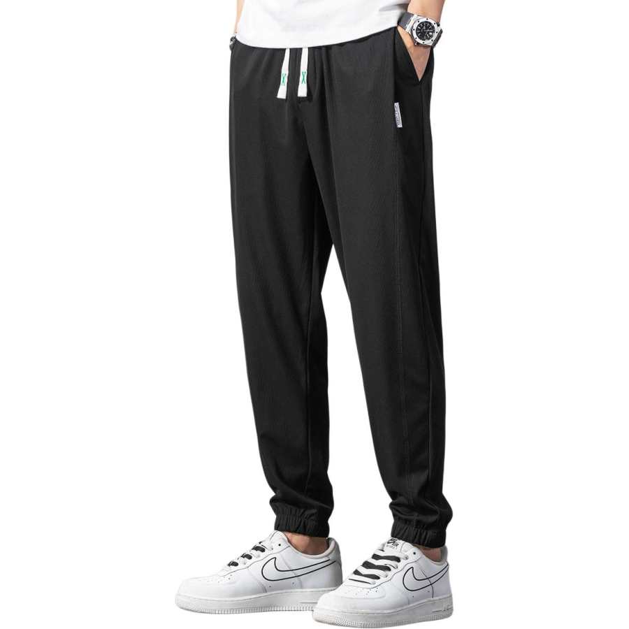 Tonlion Casual Pants Unisex Black Moderate Cuffed Pants