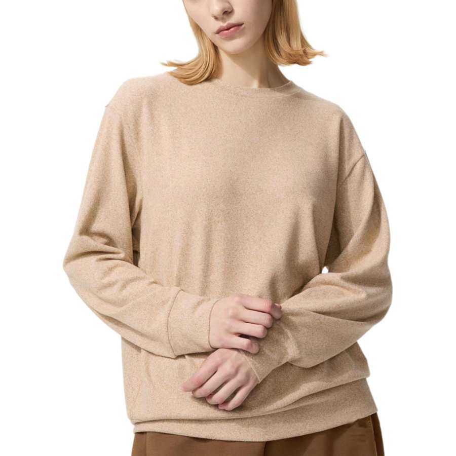 UNIQLO T Shirts Women's Dark Beige Crew Neck Moderate