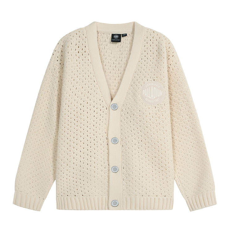 Palladium Sweaters Unisex Gray And White Hat V Neck Moderate Cardigan