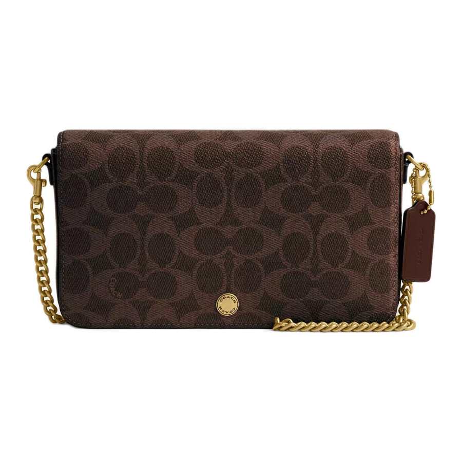 COACH Coated Canvas With Calfskin Crossbody Bag, Shoulder Bag Small Women's Maple