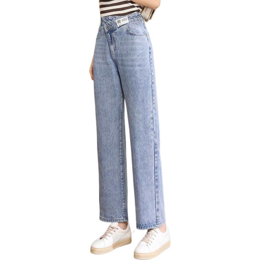 Tonlion Jeans Women's Moon White Blue Moderate Straight Fit Pants