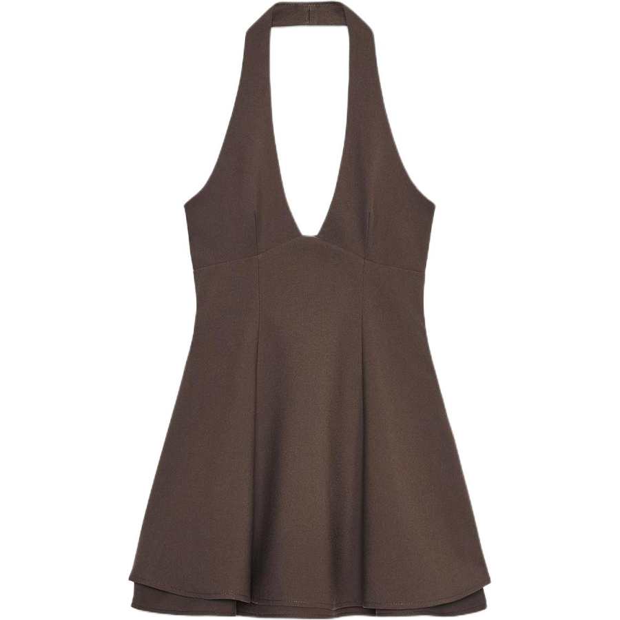 ZARA Sleeveless Dresses Women's Brown V Neck Moderate Short Skirt