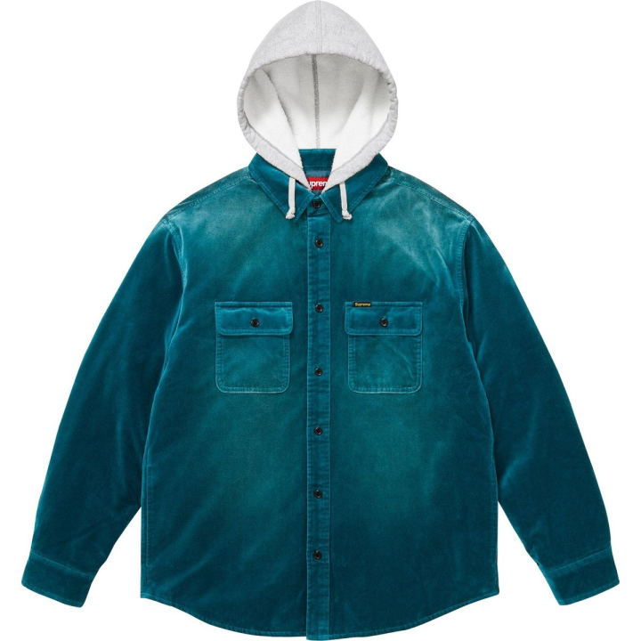 Supreme Supreme quilted hooded velvet shirt jacket