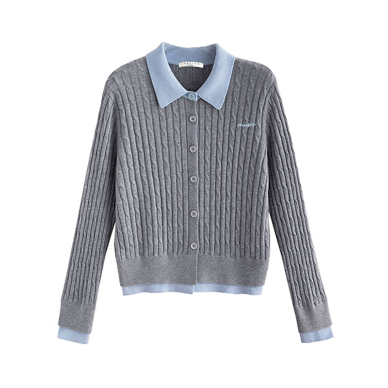 Tonlion Knitwear Women's Light Heather Gray Lapel Moderate