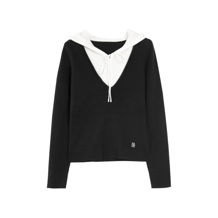 ELLE Sweaters Women's Black Hooded Moderate