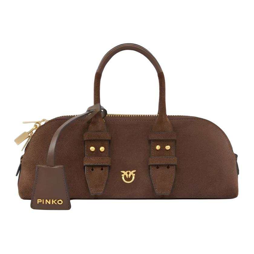 PINKO Cow Leather Baguette Bag, One Shoulder Handbag Small Women's Brown