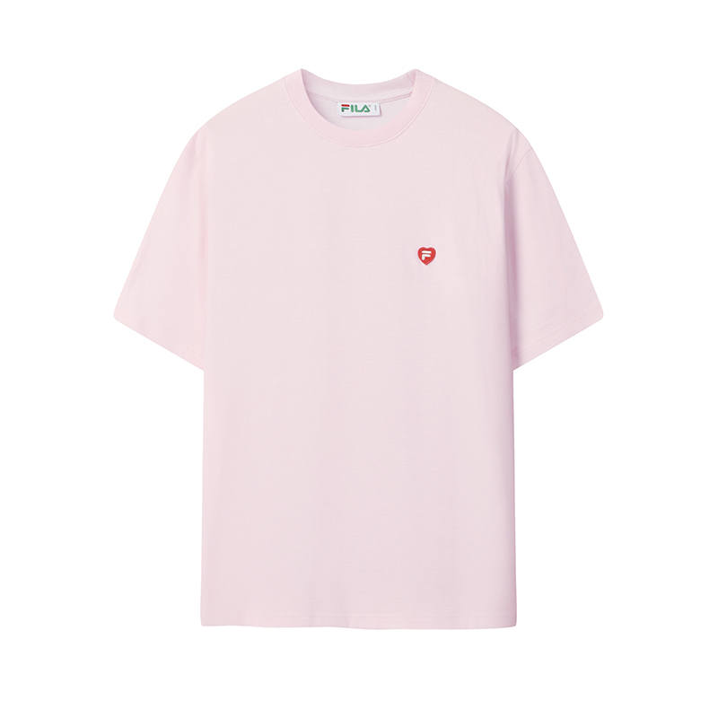FILA T Shirts Unisex Pink Crew Neck Moderate Straight Fit