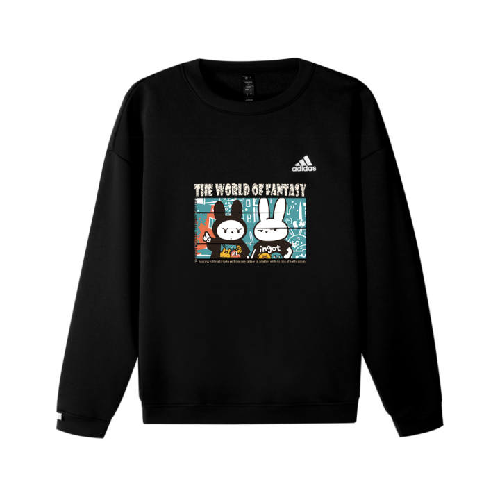 Adidas Adidas LABEL Fleece Lined Bagua Rabbit M Logo Printed Pattern Crew Neck Loose Fit Drop Shoulder Pullover Long Sleeved