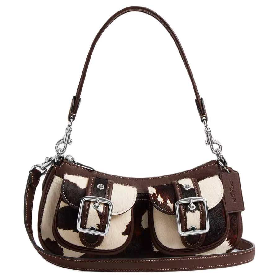COACH Ashton Printed Calfskin With Smooth Leather Crossbody Bag, Shoulder Bag Medium Women's Brown & White