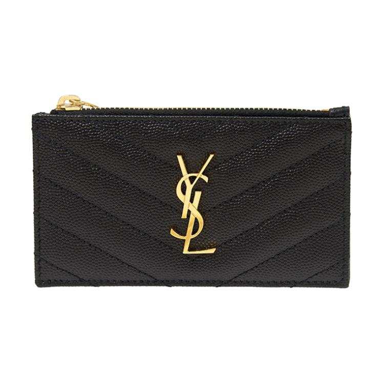 SAINT LAURENT Cassandre Leather Card Holder, Coin Purse, Card Holder Regular Women's Black