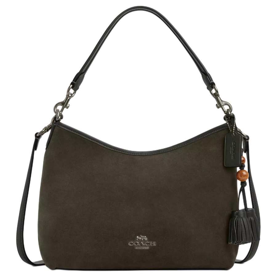 COACH Laurel Suede Shoulder Bag Large Women's Army Green