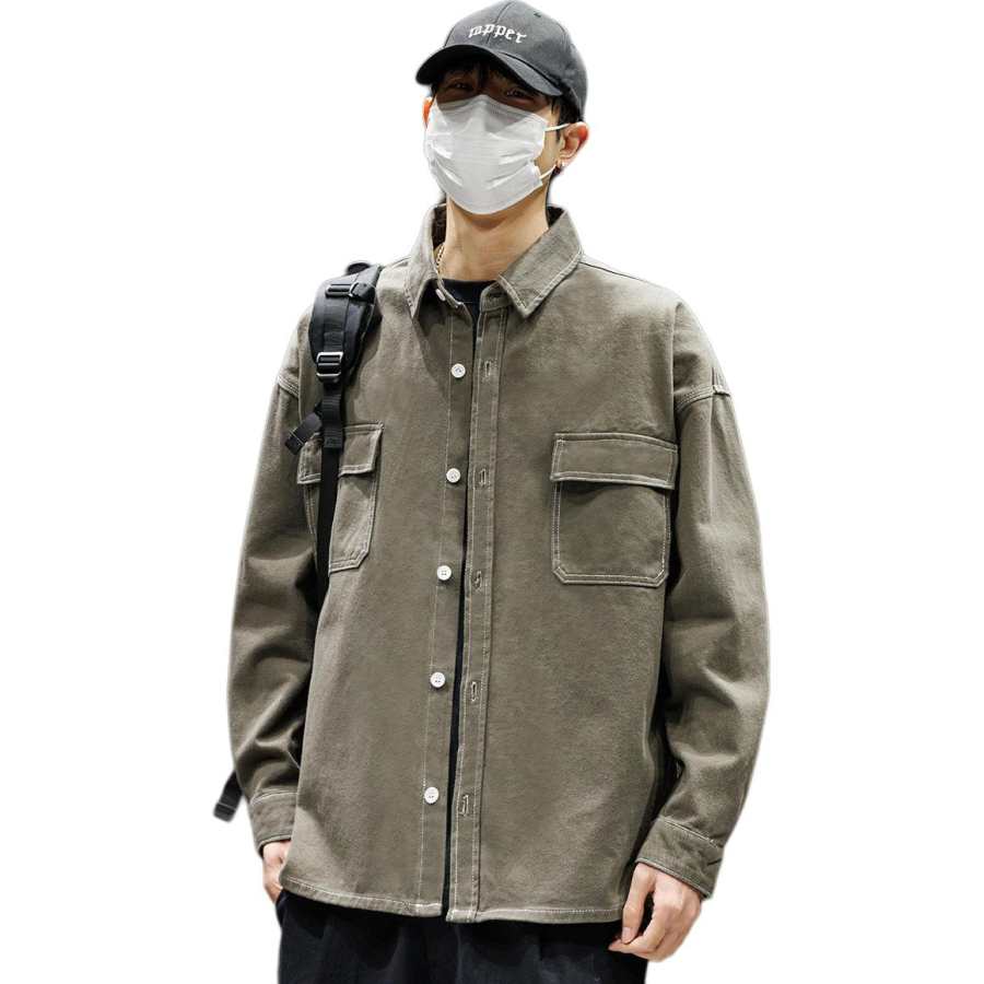 Tonlion Denim Jackets Unisex Dark Gray Lapel Moderate Straight Fit