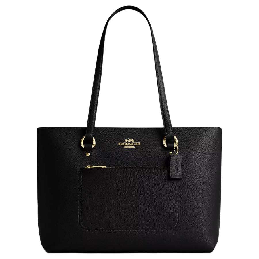 COACH Station Cross Grain Leather With Coated Canvas Tote Bag, Shopping Bag, Handbag, Shoulder Bag Large Women's Black