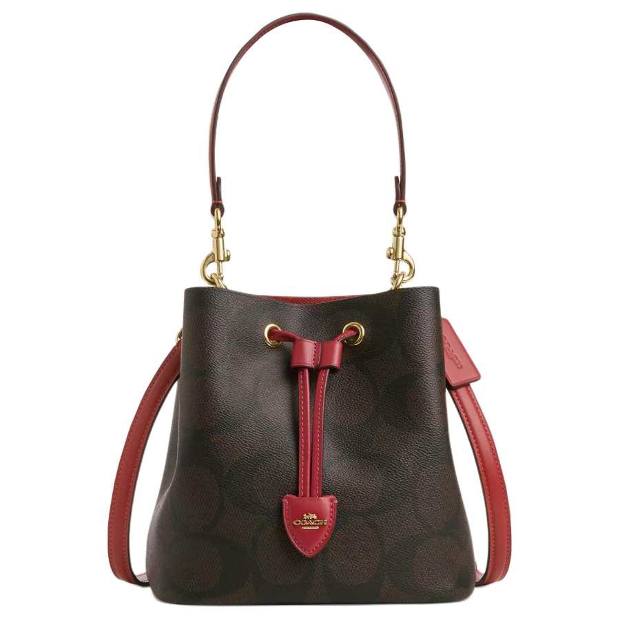 COACH RowanMax Coated Canvas Shoulder Bag Small Women's Brown & Red