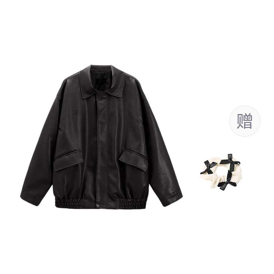 CPAURA Leather Jackets Women's Lapel Moderate Biker Jacket