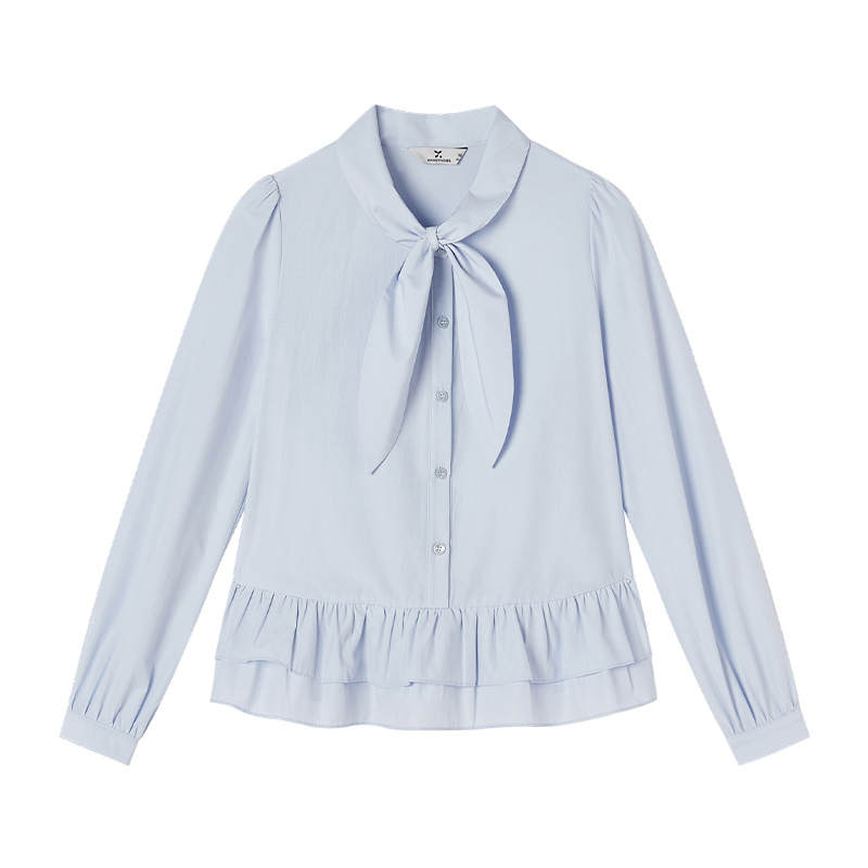 XIANGYING Shirts Women's Nautical Blue Ribbon Collar Moderate