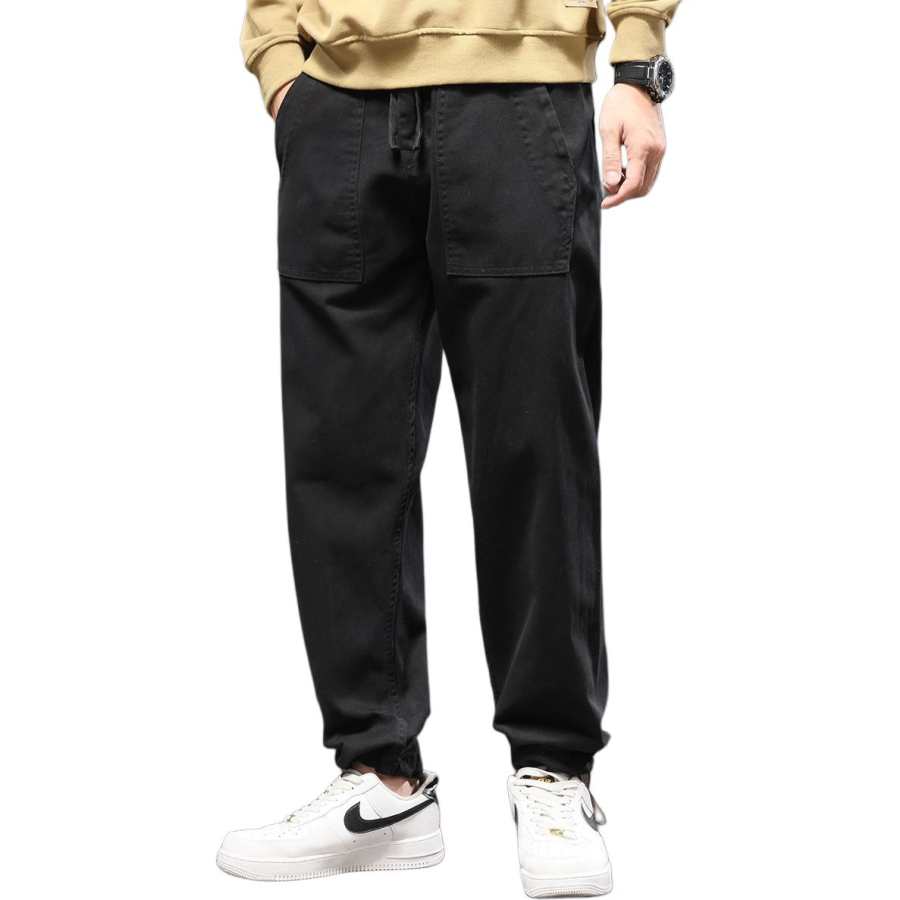 Tonlion Casual Pants Unisex Black Moderate Straight Fit Pants