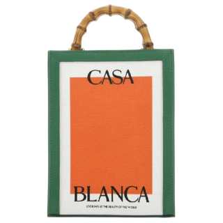 CASABLANCA Calfskin With Cotton Tote Bag, Shopping Bag, Handbag Mini Women's Emerald Green/Orange/White