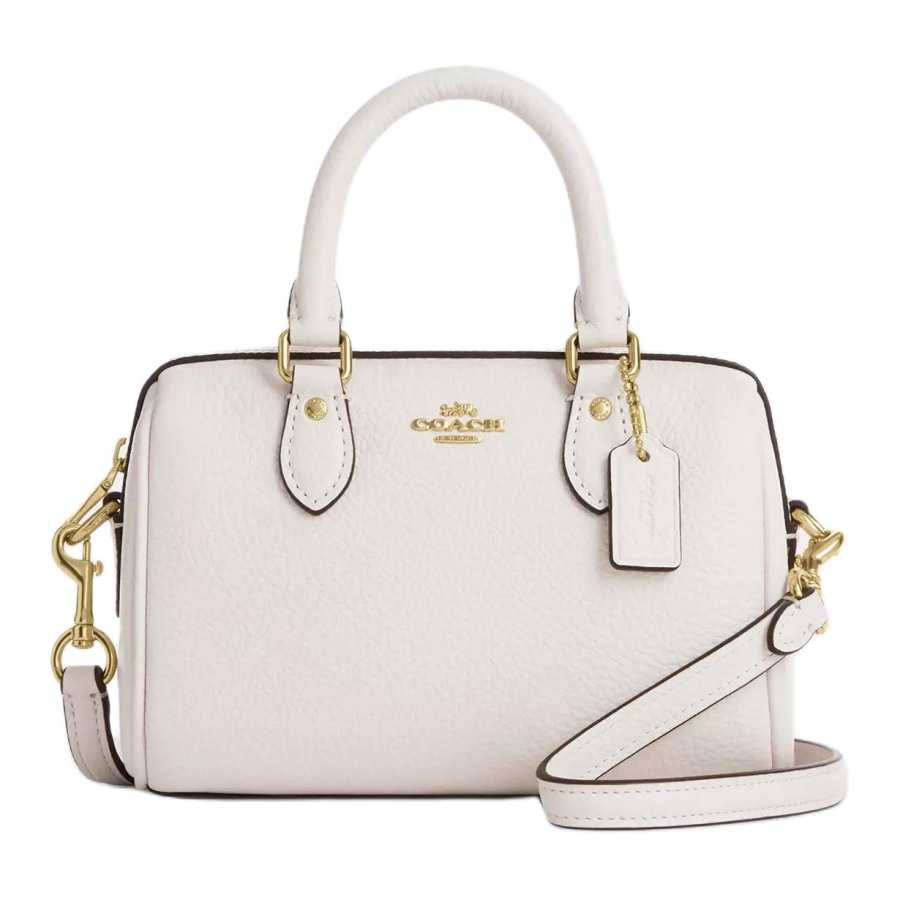 COACH Rowan Pebble Leather Boston Bag, One Shoulder Handbag Mini Women's White