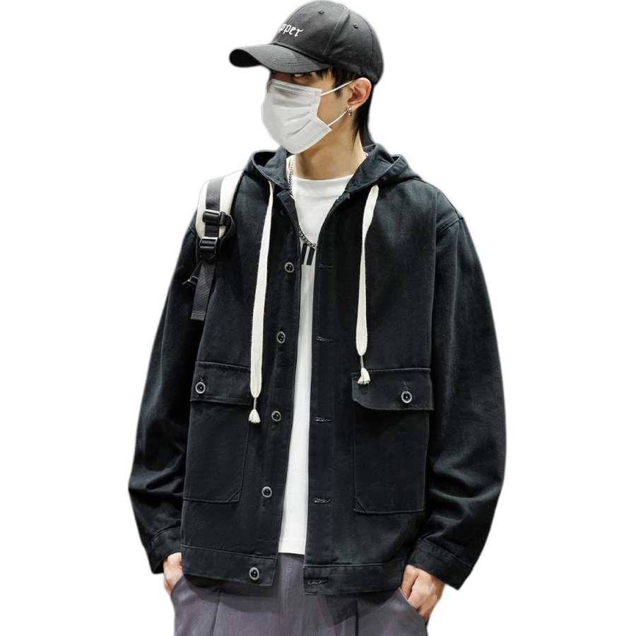 Tonlion Denim Jackets Unisex Black Hooded Moderate Straight Fit