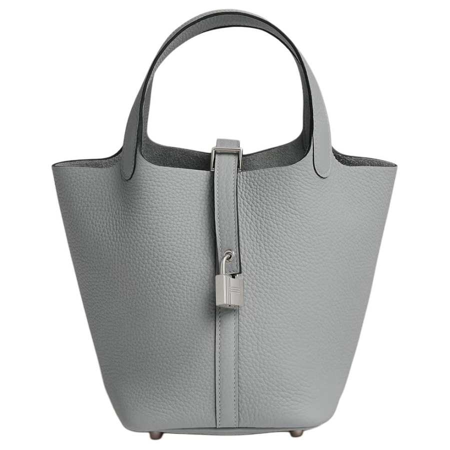HERMES Picotin Lock Clemence Bullock Leather Basket Bag, Bucket Bag, Handbag 18 Women's P0 Gris Pantin Puppet Gray