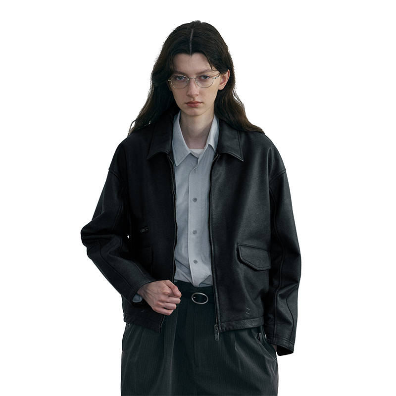 C2H4 C2H4 Simplified Leather Jacket Unisex