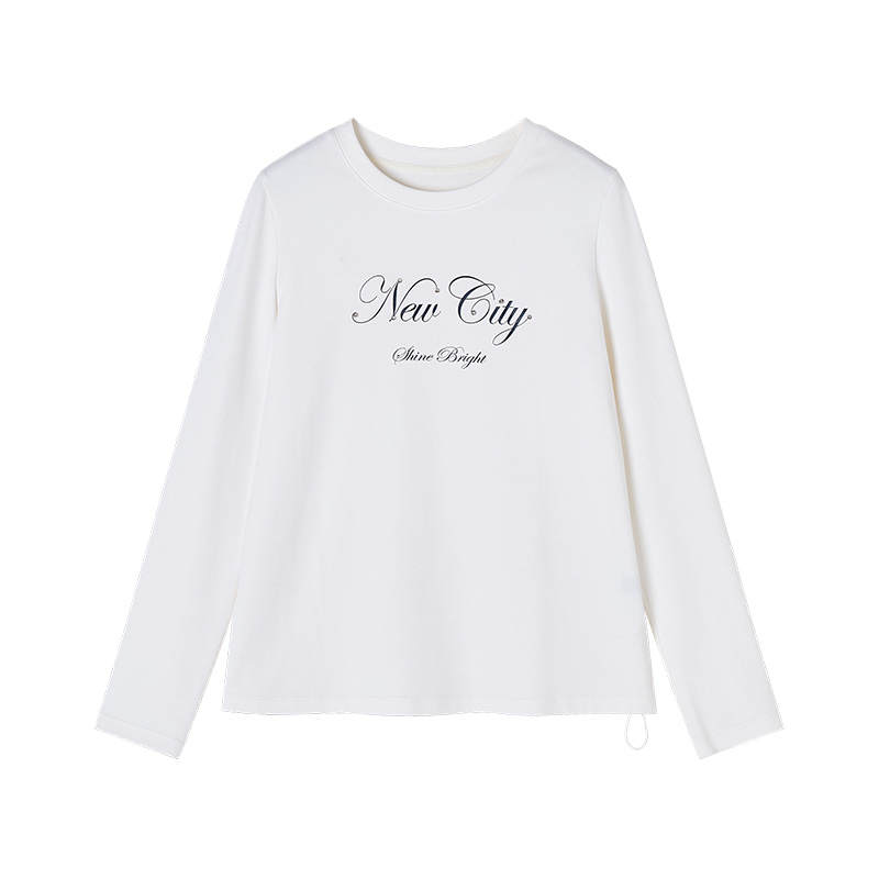 XIANGYING T Shirts Women's Heron White Crew Neck Moderate Straight Fit