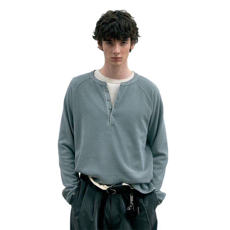 C2H4 C2H4 Western Textured Henley Shirt Unisex