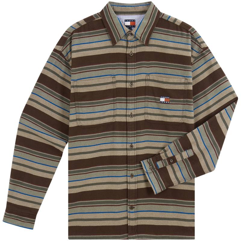 Tommy Hilfiger Shirts Men's Brown Stripes GS7 Lapel Moderate Other