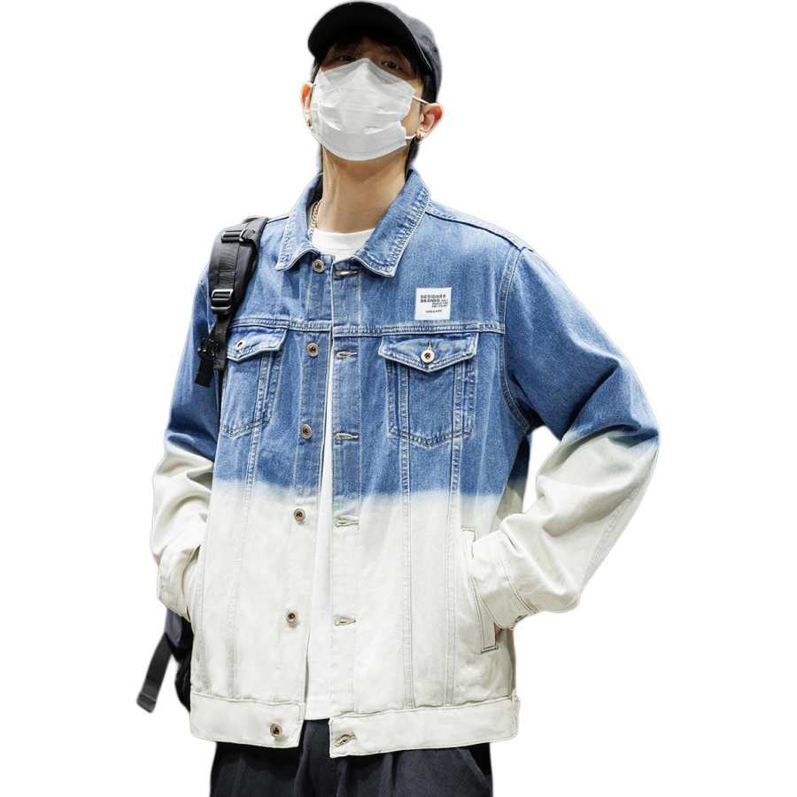 Tonlion Denim Jackets Unisex Blue Lapel Moderate Color Blocking