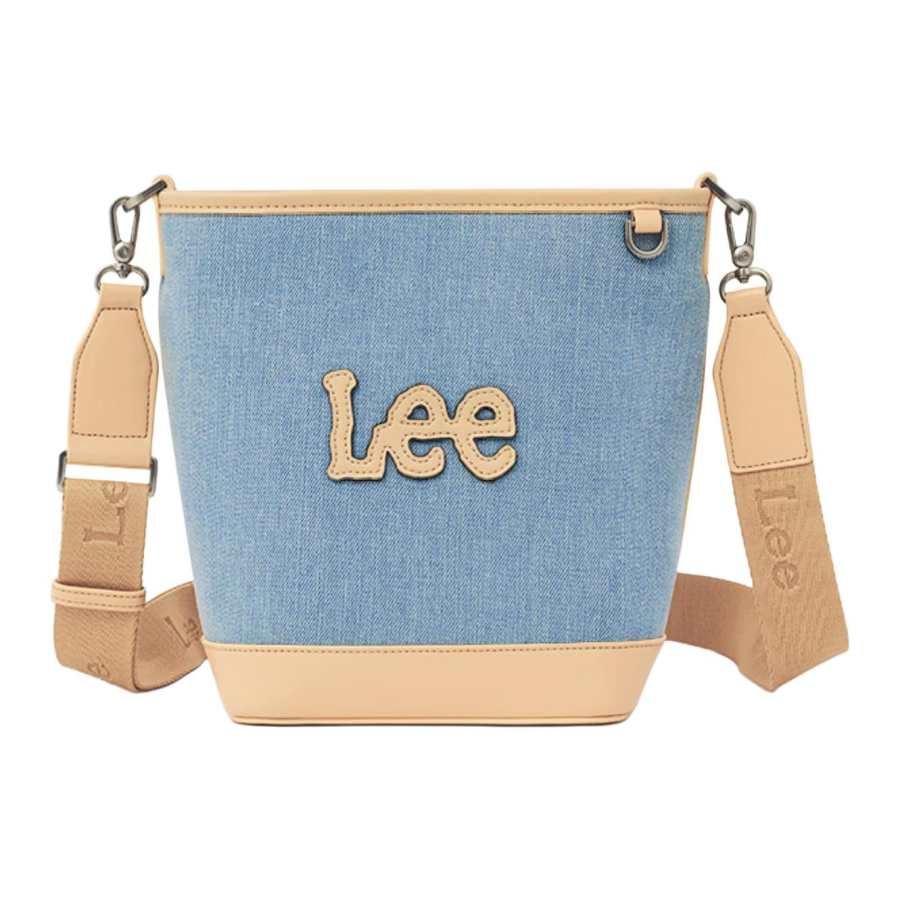 Lee Fabric+Artificial Leather Shoulder Bag, Crossbody Bag Regular Women's Vintage Light Denim Blue